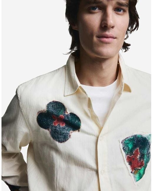 Desigual Gray Mosaic Patch Shirt for men