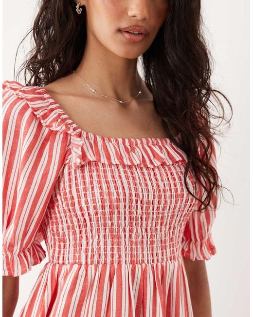 New Look Pink Stripe Shir Frill Trim Mini Dress