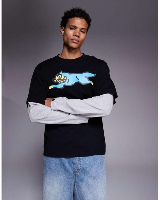 ICECREAM Black Running Dog Layered T-shirt for men