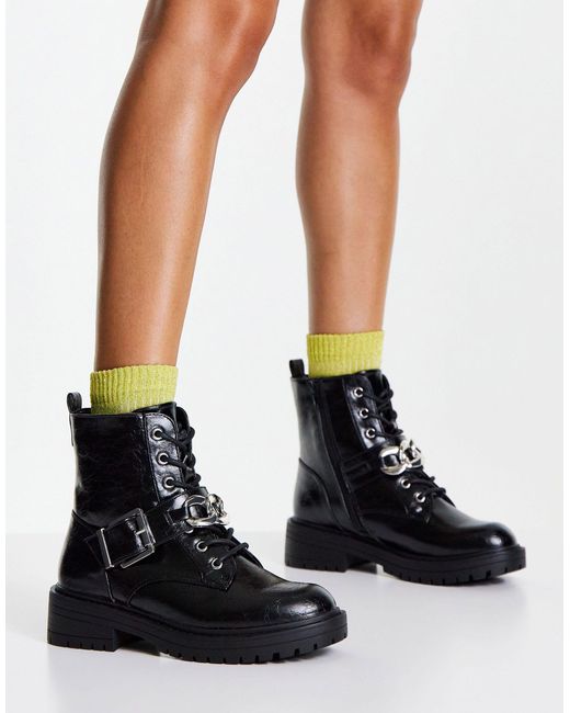Botas negras planas con cordones y detalle New Look de color Negro | Lyst
