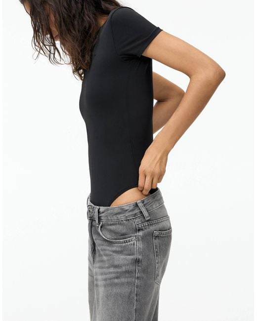 Body manches courtes en polyamide Pull&Bear en coloris Black