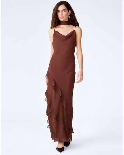 OMNES Red Dresses Taylor Chiffon Ruffle Maxi Dress With Scarf