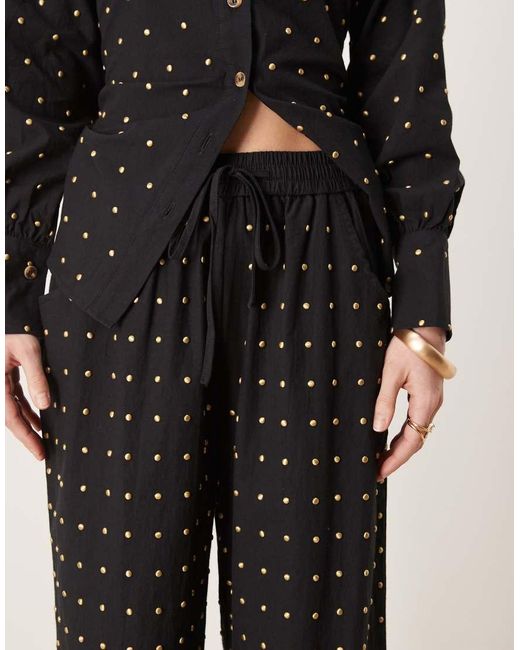 Never Fully Dressed Black Petite Cotton Hotfix Wide Leg Pants