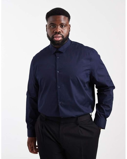ASOS Blue Formal Easy Iron Poplin Regular Shirt for men