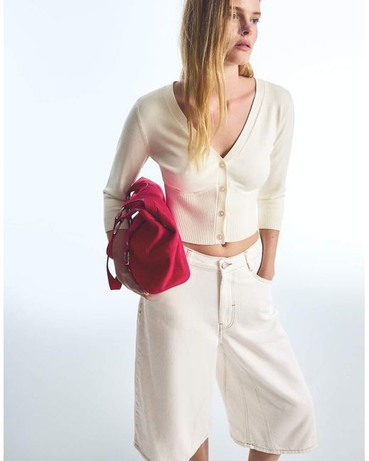 Bershka White Cropped V-neck Jacket
