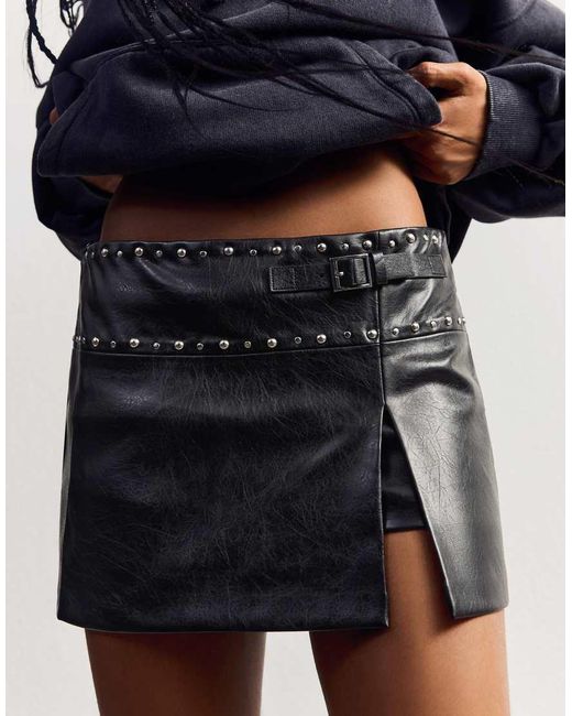 Bershka Gray Leather Effect Mini Skirt