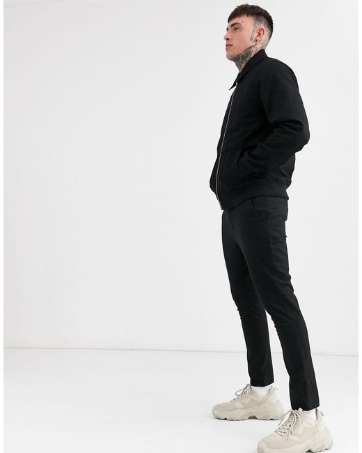 ASOS DESIGN harrington jacket with funnel neck in black