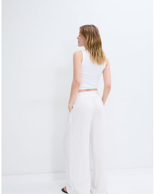 Stradivarius White Tall Adjustable Wide-leg Trousers