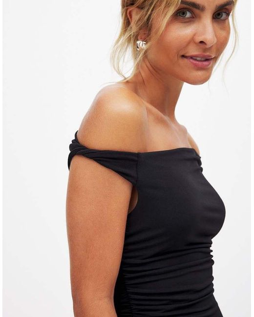 NA-KD Blue Twist Off Shoulder Top