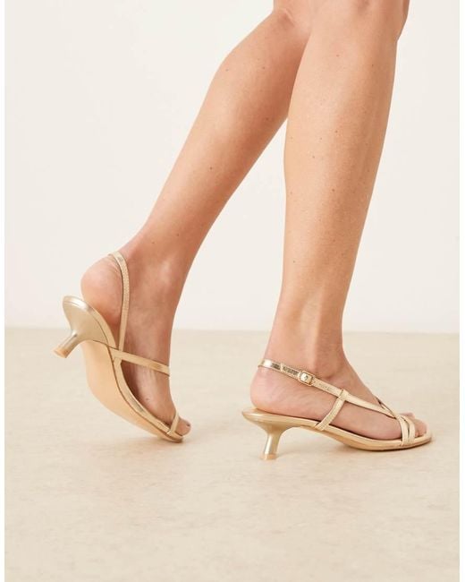 Glamorous Natural Kitten Heeled Strappy Sandals