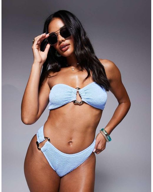 Moda Minx Blue Scrunch Bandeau Bikini Top With Irregular Hoop Detail