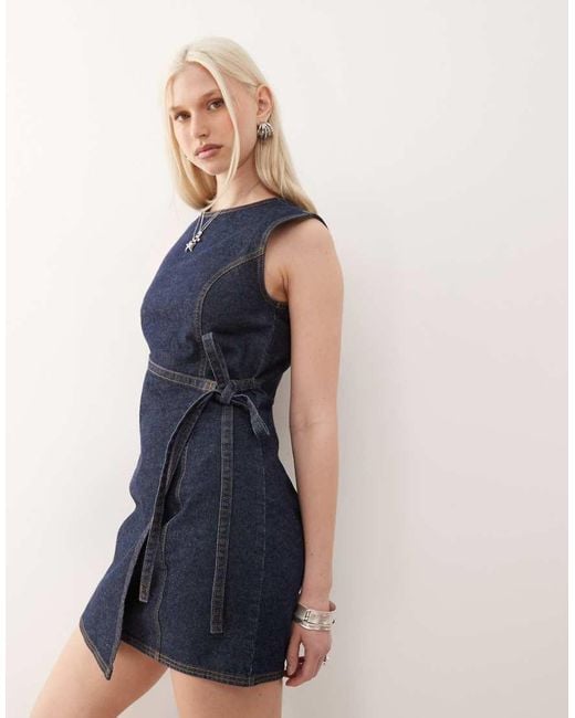Collusion Blue Denim Mini Dress With Wrap Detail