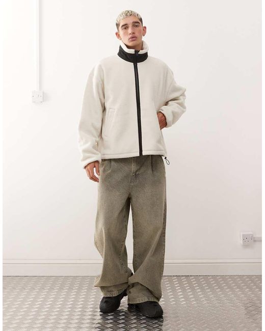 Weekday Natural Half Zip Borg Fleece Sweatshirt for men