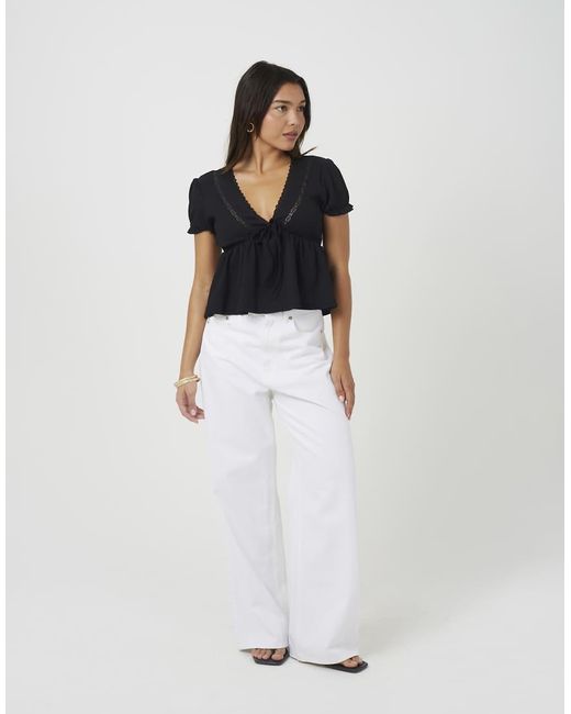 Brave Soul Black Bow Detail V-Neck Short Sleeve Top