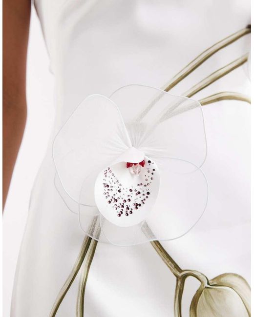 JW PEI White Bandeau 3D Orchid Floral Printed Applique Tailored Mini Dress