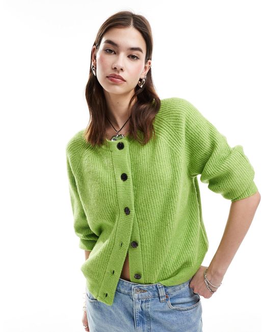 SELECTED Green Lolina Button Down Fluffy Knit Cardigan