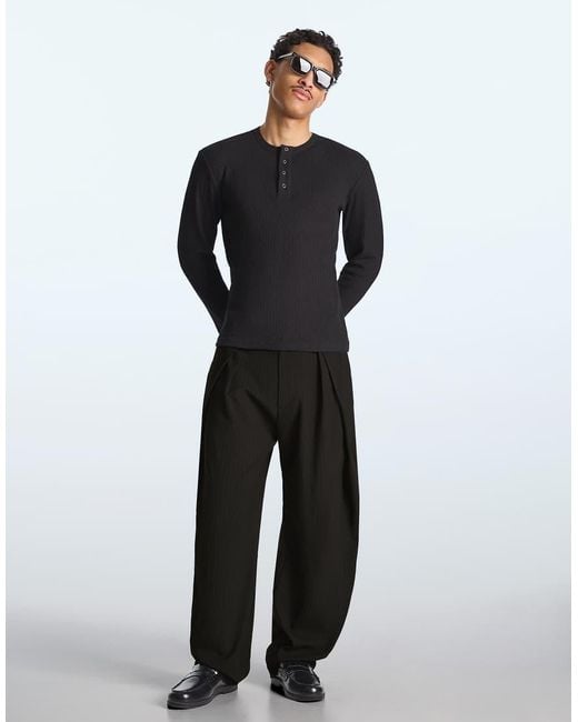 Bershka Black Super baggy Tailored Darted Trousers for men