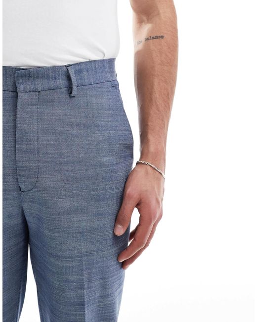 ASOS Blue Linen Look Straight Leg Suit Trousers for men