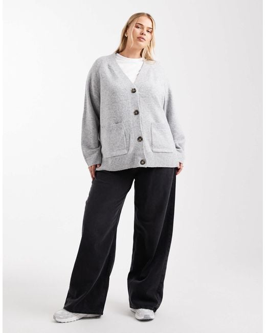 Vero Moda Gray Boxy Knitted Cardigan With Pockets