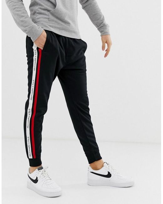 Abercrombie & Fitch Cotton Logo Side Tape Tricot Cuffed Sweatpants In Black  for Men | Lyst UK