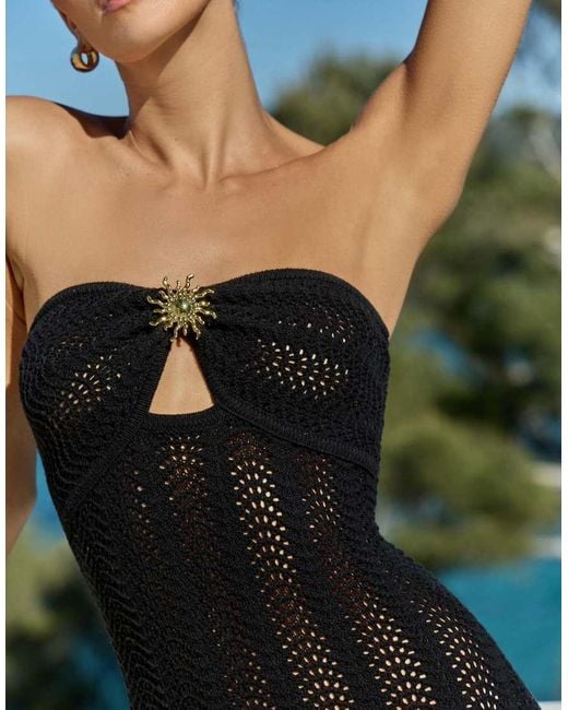 4th & Reckless Green Crochet Bandeau Gold Sun Metal Detail Maxi Beach Dress