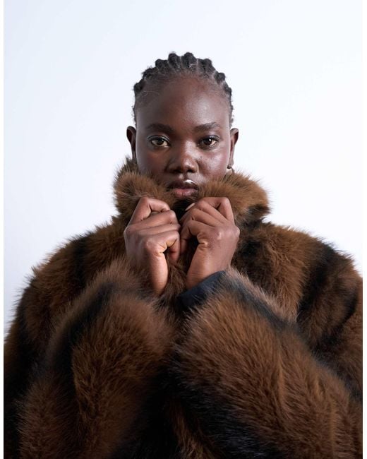 TOPSHOP Brown Faux Fur Boxy Blazer Coat