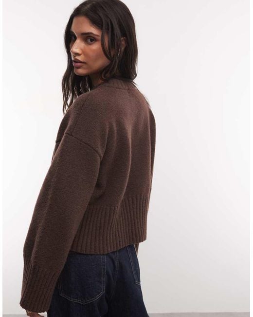 Monki Brown Relaxed Crew Neck Jumper