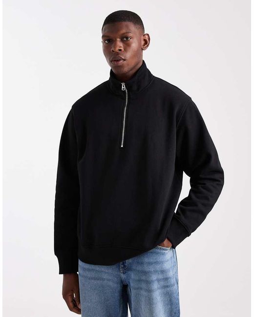 Felpa Oversize Nera Con Zip Corta di Jack & Jones in Black da Uomo