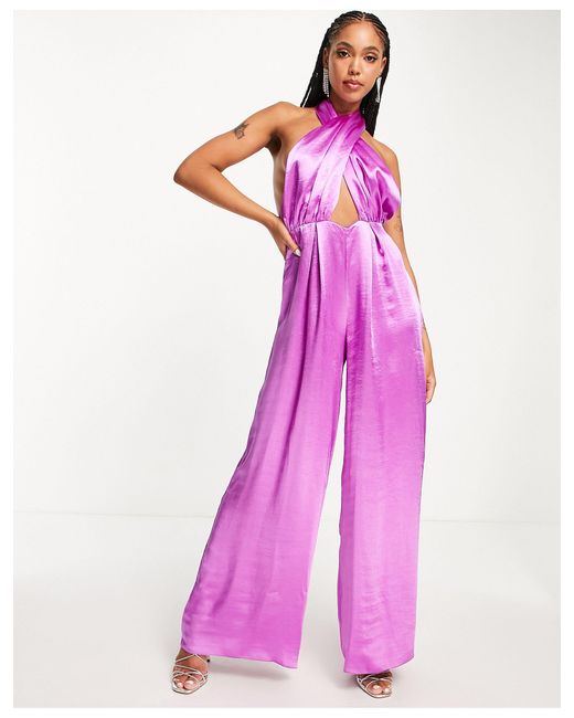 ASOS High Shine Satin Multiway Jumpsuit in Purple (Pink) | Lyst