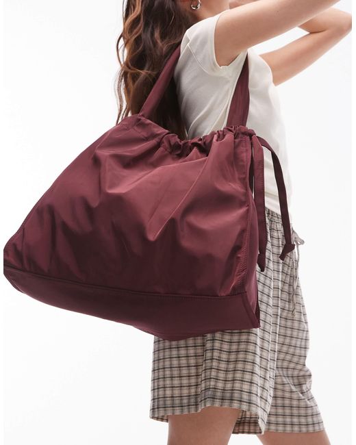 TOPSHOP Red Thom Nylon Oversized Tote Bag With Ruched Detail