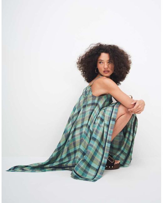 Muse Assembly Olivia Hankerchief Hem Check Midi Dress-blue