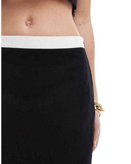 4th & Reckless Black Linen Look Contrast Edge Maxi Skirt Co-ord