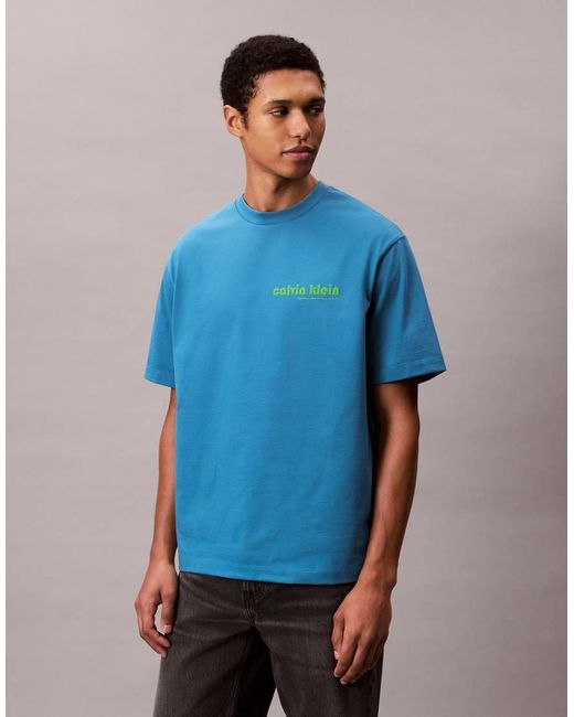 Camiseta Azul Con Logo En La Parte Izquierda Del Pecho De Calvin Klein de hombre de color Blue