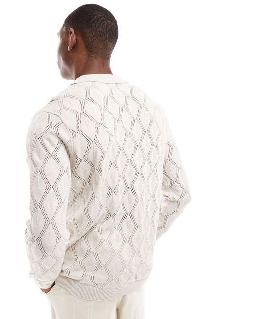 Maglione girocollo a maniche lunghe color pietra traforato di Hollister in White da Uomo