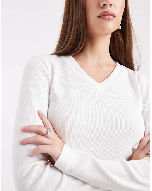 ASOS White High V-neck Long Sleeve Tee