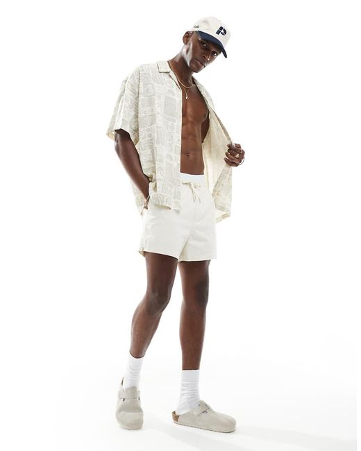 Jack & Jones Linnen Overhemd Met Revere Kraag, Korte Mouw En Zeelevenprint in het Natural voor heren