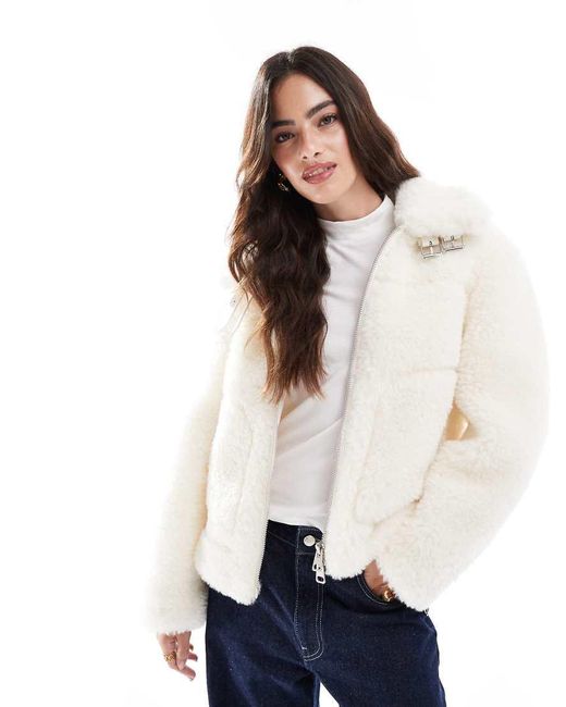 Stradivarius Natural Borg Biker Jacket