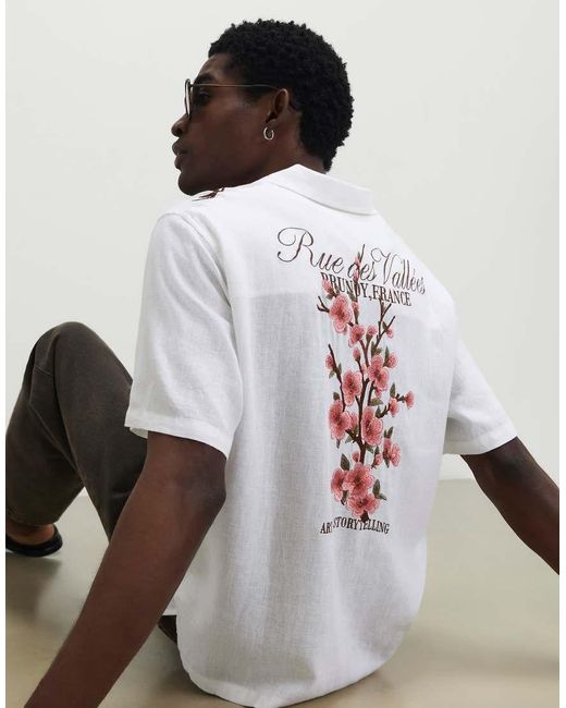 River Island White Cherry Blossom Linen Look Shirt for men