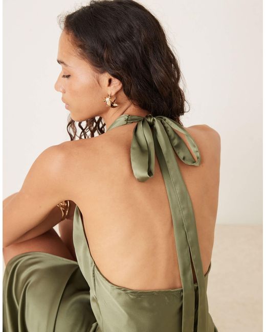 Gina Tricot Green Satin Halterneck Maxi Dress