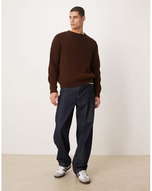 ASOS Brown Relaxed Long Sleeve Knitted Crew Neck Rib Jumper for men