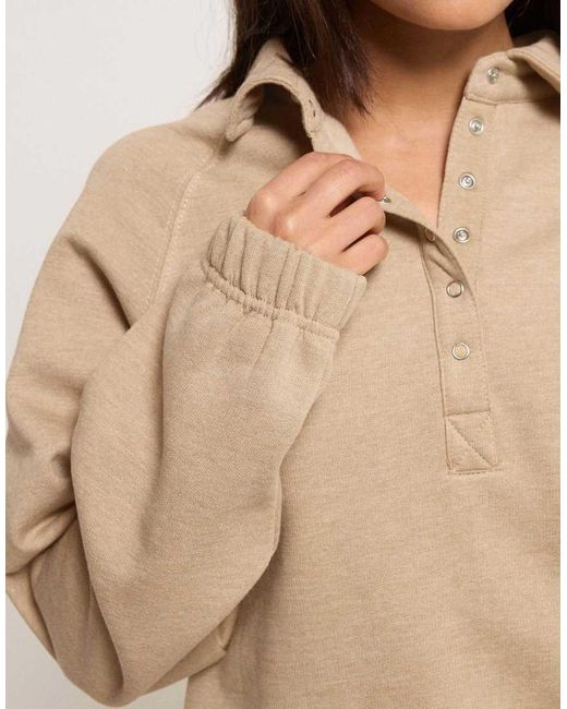 PixieGirl Natural Petite Button Collar Sweatshirt