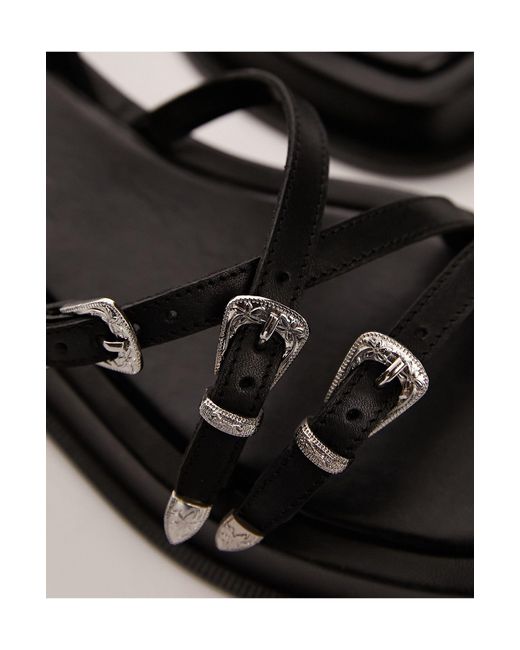 Kayla - sandales en cuir avec lanières à boucles TOPSHOP en coloris Black