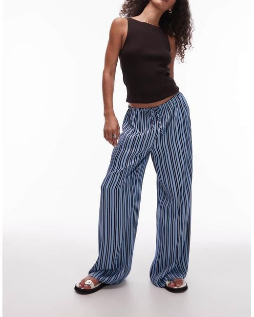 TOPSHOP Blue Co Ord Satin Tie Waist Wide Leg Trouser