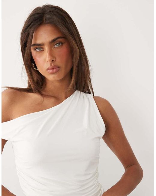 Missy Empire White Missy Empire Double Sculpted Slinky Asymmetric Off Shoulder Top