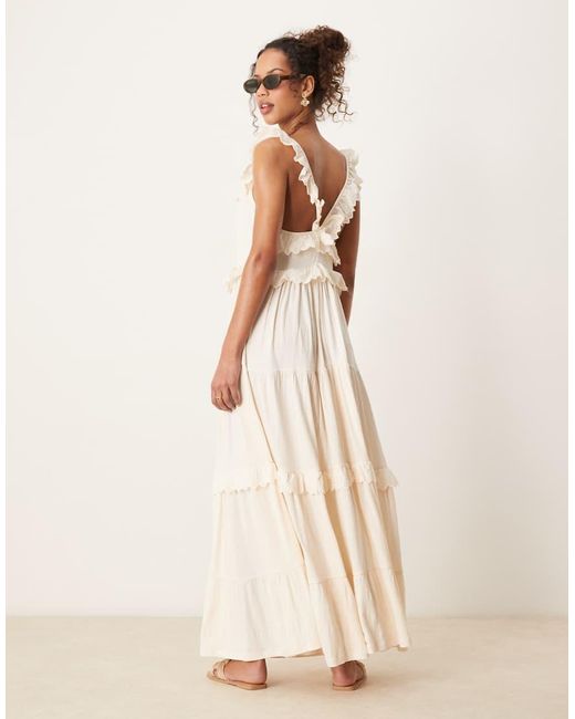 ASOS Natural Lace Insert Ruffle Tiered Swing Maxi Dress