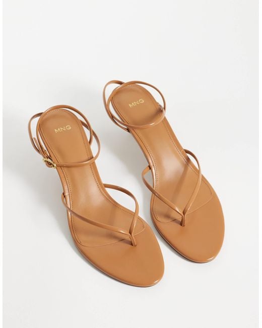 Mango Metallic Strappy Kitten Heeled Flip Flops