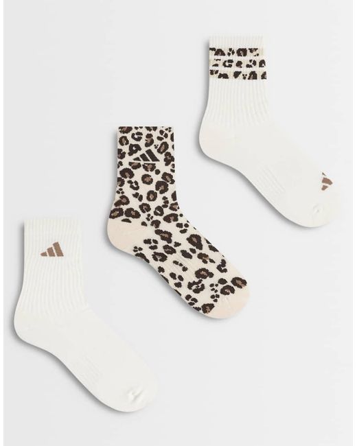 Adidas Originals White Adidas Training Leopard Print Crew Socks 3 Pack for men