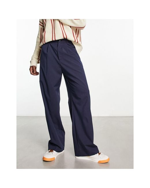 Weekday Uno Loose Fit Tailored Trousers in Blue for Men