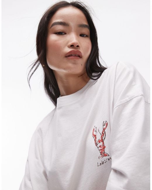 TOPSHOP White Graphic Monte Carlo Lobster T-shirt