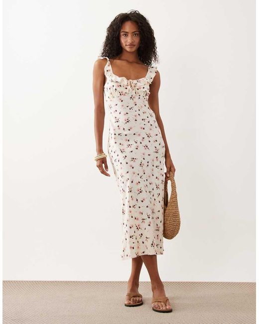 New Look White Floral Ruffle Strappy Midi Dress